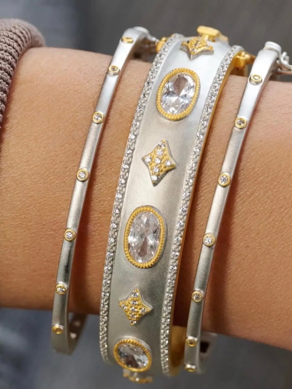 Two-Tone Silver & Gold Crystal Accent Bracelet Set - Women's Jewelry